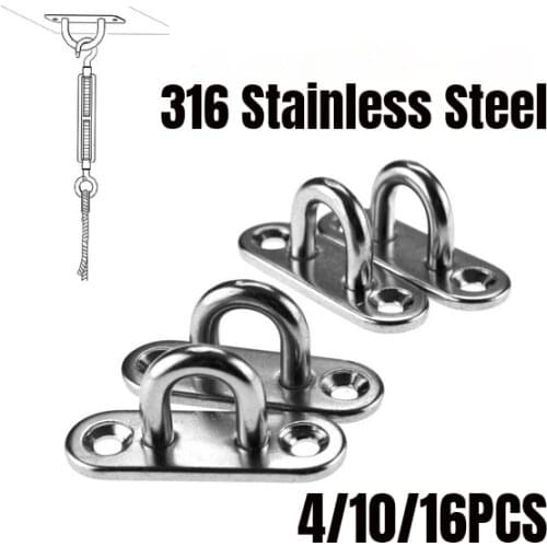 316 Stainless Steel M5 Pad Eye Oblong Plate Staple Ring Marine Hardware Loop U-Shaped Screws Wall Mount Hook Hanger Boat Rigging