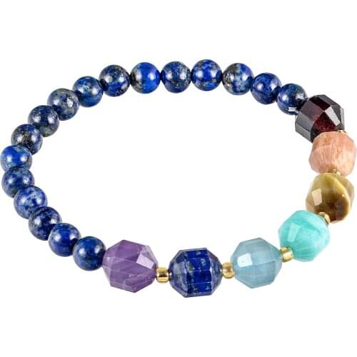 6mm 7 Chakra Stone Beads Bracelet Crystal Black Obsidian Elastic Bracelet Women Jewelry