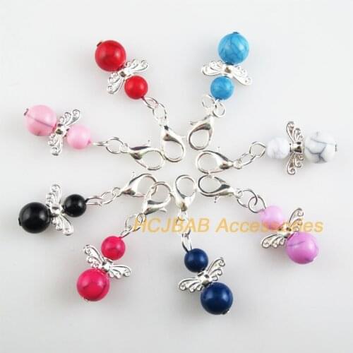 8 New Angel 14x21mm Charms Mixed Crackle Acrylic Silver Plated Retro With Lobster Claw Clasps