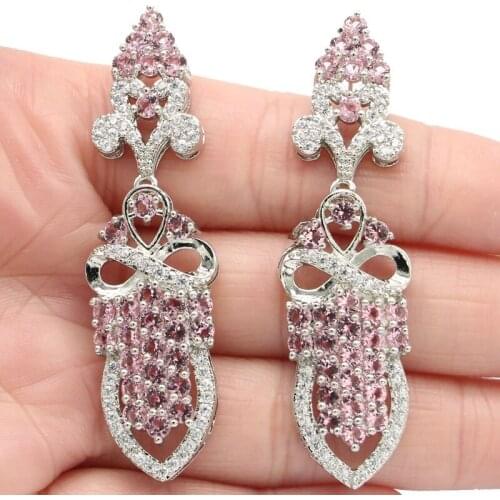 50x26mm SheCrown Created New Stone Green Peridot Pink Tourmaline White Zircon Jewelry Making Silver Earrings