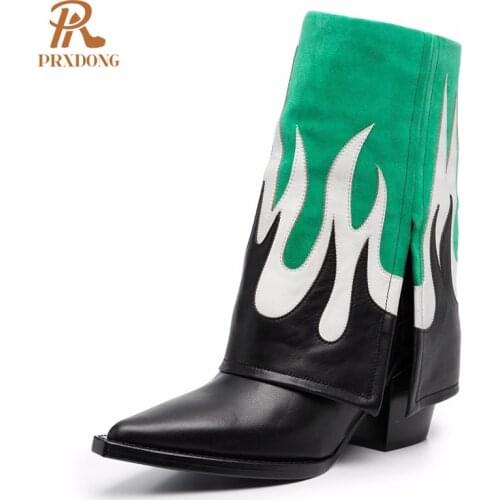 Women Fashion Boots Autumn Winter Thick Heeled Platform Female Midi Boots Mixed Colors Party Dress Weddings Pointed Toe Shoes 43