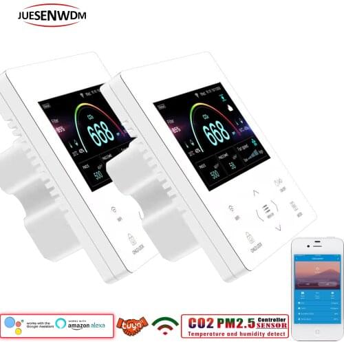 Color Screen Display PM2.5 CO2 Sensor RS485 Air Quality Control for Voltage Converter 0-10V/ AC / PWM Fan Optional By TUYA WIFI