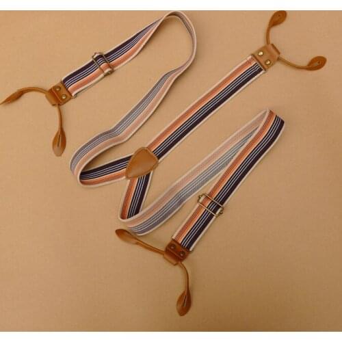 3.0cm wide 6pcs buttons suspenders genuine leather adjustable elastic suspenders trousers suspenders with decoration button