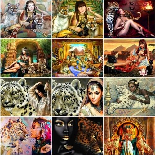 HUACAN Painting By Number Woman Hand Painted Wall Art Paint By Numbers Leopard Animal Home Decor For Gift