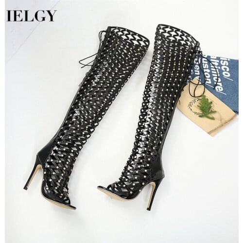 IELGY stiletto trendy super high heel Womens fish mouth sexy sandal boots Europe and America knee-length boots high top
