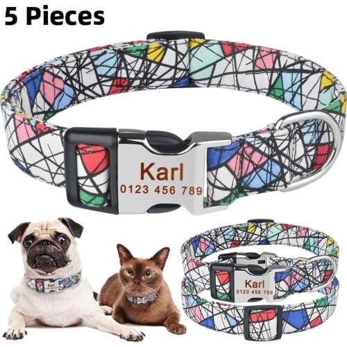 Personalized Dog Collar Nylon Dogs Collar Pet Collar Products Small Medium Large Custom Engraved Name ID Tag Fashion 5 Pieces