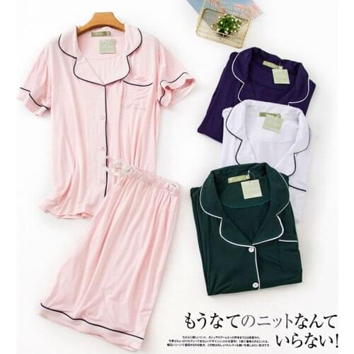 Summer New Womens Modal Short-Sleeved Shorts Pajamas Solid Womens Two Piece Sleepwear Loungewear Home Clothes Pajama Couple