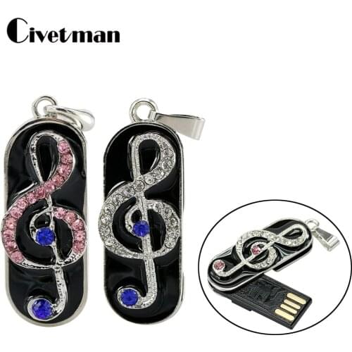Fashion Necklace Music Note Pendant USB Flash Drive 4GB 8GB 16GB 32GB 64GB 128GB Pendrive 256GB Pen Drive U Disk Memory Stick