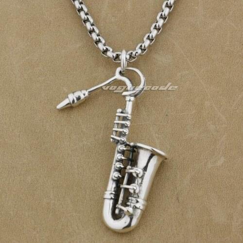 Fashion Charms Saxophone Pendant Biker Rock Punk 925 Sterling Silver Pendant 9J020 Necklace 26inch
