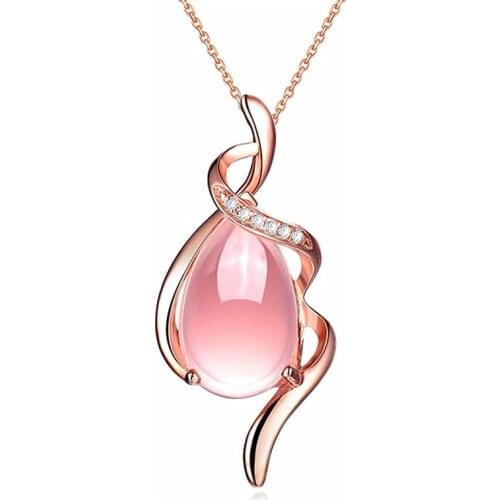 MOONROCY Rose Gold Color Chokers Pink Opal Necklace Ross Quartz CZ Waterdrop Heart for Women Girls Gift Dropshipping Jewelry