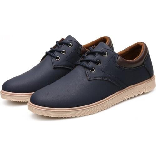 2021 Summer New Mens Leather Casual Shoes Lace-up Basic Shallow Soft Outdoor Walking Shoes Breathable Waterproof for Daily