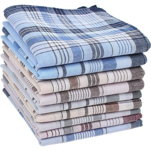 6/9PCs Cotton Mens Handkerchief Square Mixed Color Bandana Grid Plaid Hairband Cowboy Grandpa Accessories