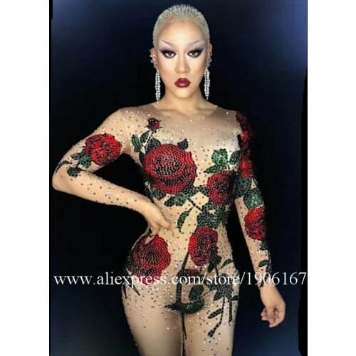New Design Sexy Lady Stage Performance Clothes Nightclub Party Evening Wedding Dress Halloween Rose Fishtail Skirt Dance Suit