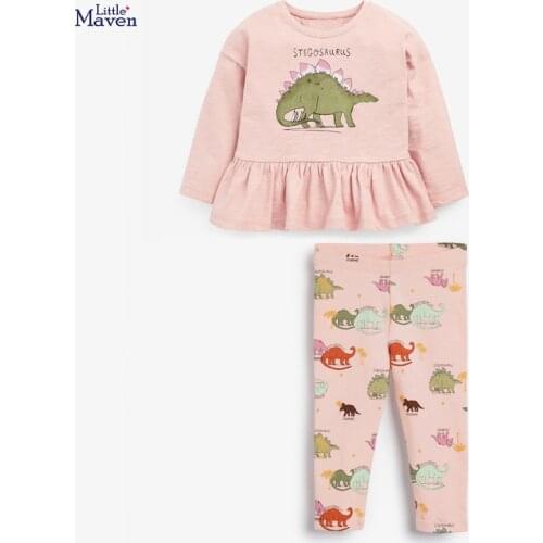 Baby Girl Fall Clothes Autumn Children Pajams Set Cotton Two Pieces Suit Toddler Girl Dinosaur Shirt + Dinosaur Print Pants 2-7y