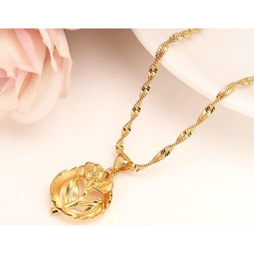 Necklace with rose Pendant Women/Men Loverss Jewelry Valentines Gift Gold Color Romantic Fancy DIY charms Bijoux party gift