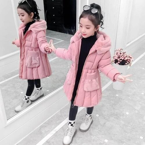 2020 Autumn Winter Girls Cotton Padded Coats Child Down Cotton Jacket Hooded Thicken Warm Kids Snow Wear Jacket Outerwear W593