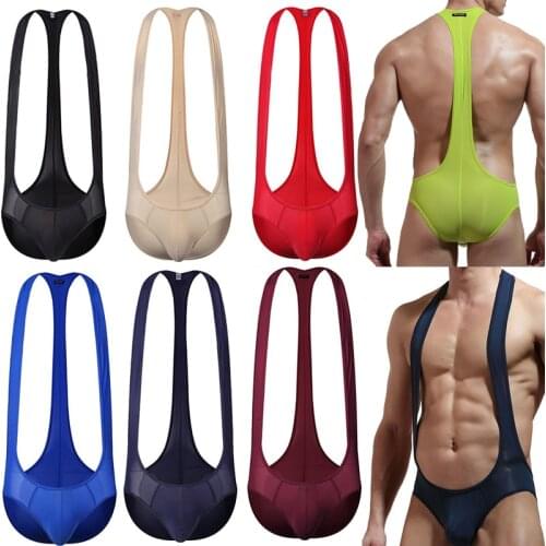 Sexy Men Undershirt Leotard Ice Silk Bodysuits Jockstrap Singlet Wrestling Jumpsuits Overalls Gay Underwear Ropa Interior Hombre