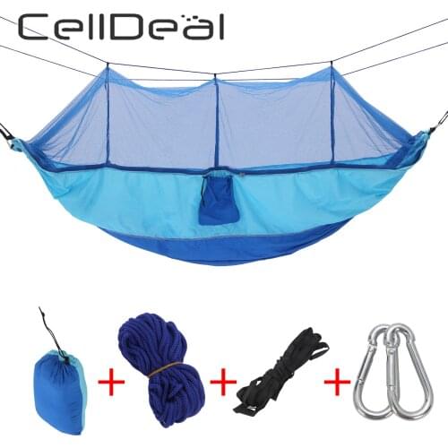 1-2 Person Portable Outdoor Camping Hammock with Mosquito Net High Strength Parachute Fabric Hanging Bed Hunting Sleeping Swing