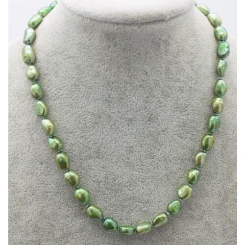 Freshwater pearl green baroque 7-9mm necklace 16.5inch FPPJ wholesale beads nature