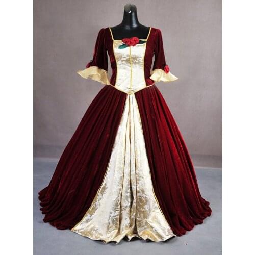 Custom-Made Dark Red Belle Princess Costume Dress Cosplay Costume For Women Girl Christmas Party