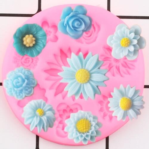 Flower Silicone Molds Daisy Rose Poppy Cupcake Topper Fondant Mold DIY Wedding Cake Decorating Tools Chocolate Candy Clay Moulds