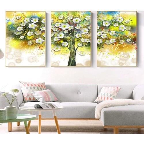 Modern Nordic Living Room Sofa Background Wall Decoration Creative Bedroom 3 Panel Mural Tree Landscape Picture Art Print XC175