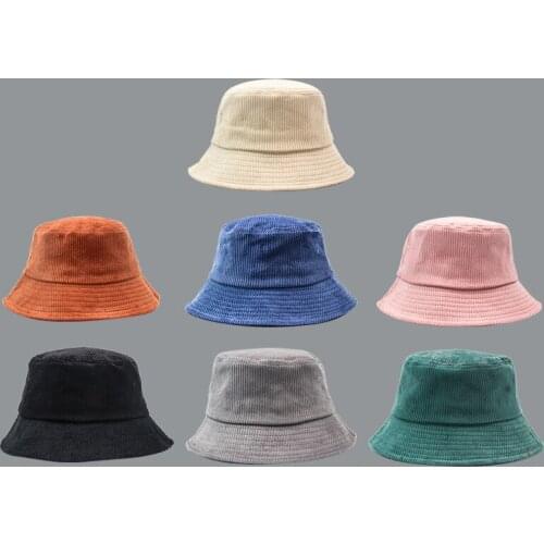 Spring Corduroy Bucket Hats Women Hip Hop Men Autumn Vintage Black Outdoor Fisherman Unisex Basic Sun Caps PJ176