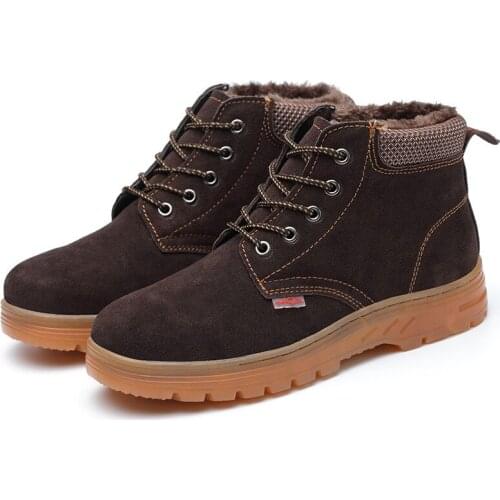 High cut men steel Toe Cap work safety shoes women Plus velvet Lining hiking shoe Anti-slip Punctureproof Sole Construction Boot