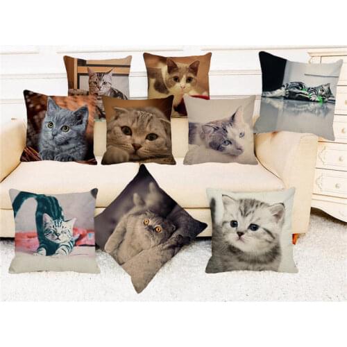 XUNYU Funny Pet Little Cat Cushion Cover Throw Pillow Case Linen Cushion Case Sofa Bed Decorative Pillowcase 45x45cm C0018