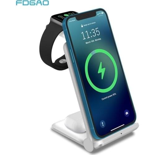3 in 1 Wireless Charger Station QI 15W Fast Wireless Charging Stand Dock for iPhone 12 11 XS XR X 8 AirPods Pro iWatch 6 5 4 3 2