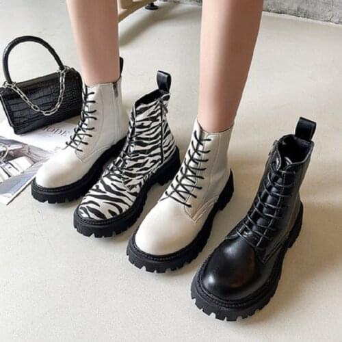 Martin boots womens spring and autumn new zebra print casual short boots thick-soled increased motorcycle boots