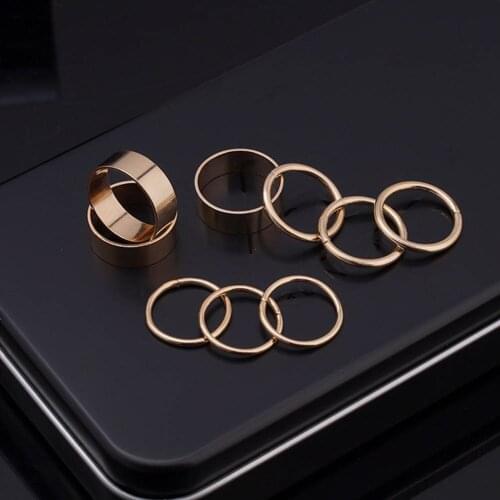 1 Set/9PCS Simple Classic Smooth Width Thin Ring Set Gold Silver Color Tone Fashion Ring Jewelry Kits