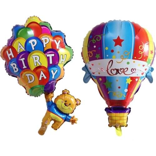 1pcs Cartoon Bear Print Happy Birthday hot air balloon Foil Helium Balloons Birthday Party Baby Shower Decoration Kids Toys