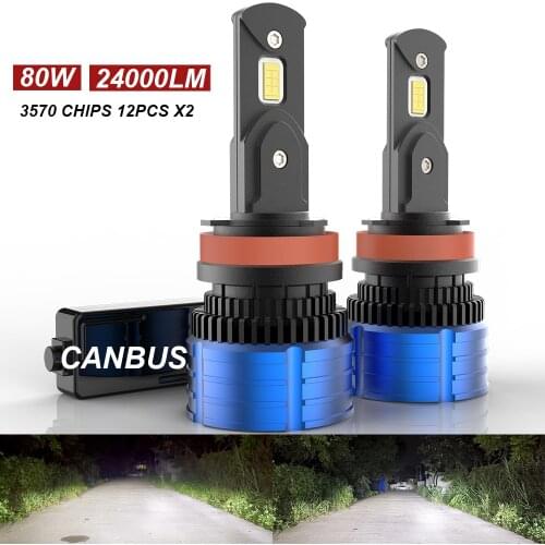 80W H7 H4 Led Canbus 24000LM High Power Headlight H1 H8 H11 9005 Hb3 Hb4 9006 Led Bulb Turbo Lamp for Car 2PCS 6000K White Light