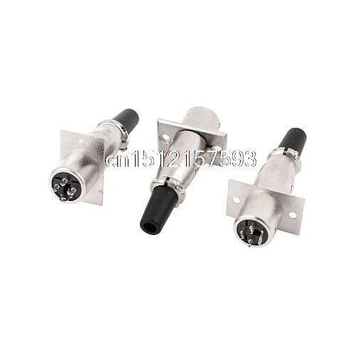 3 Pcs Panel Chassis Mount XLR 4 Pin Male Plug Microphone Cable Connector