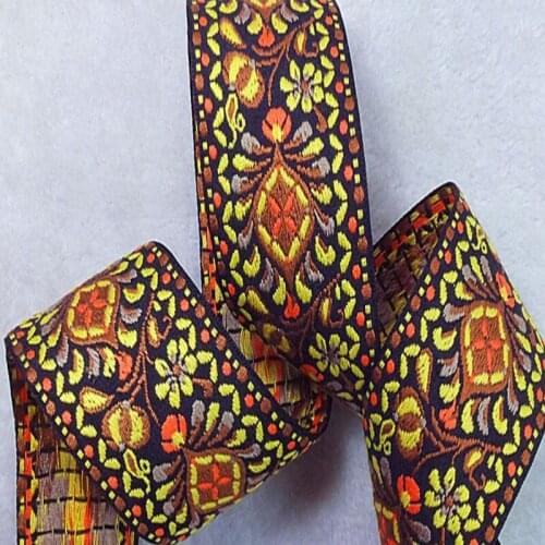 3 Yards Traditional Yellow Orange Lucky Ruyi and Flowers Embroidery Jacquard Ribbon, Beautiful ribbon and DIY ribbons for sewing