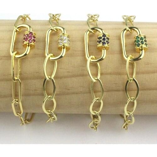 7.5inch 10pcs/lot Color cz clasp charm bracelet,new design link chain screw cz clasp bracelet,handmade cz bracelet jewelry