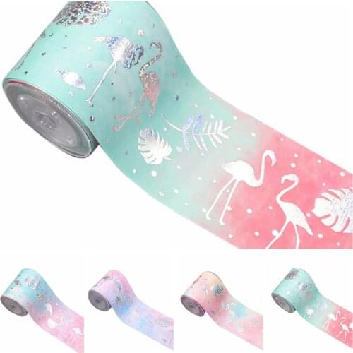75mm Silver foil flamingo grosgrain ribbon heat transfer printed ribbon 100yards welcome custom printed