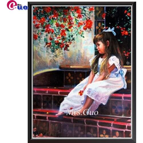 Full Square Round Drill 5D DIY Diamond Painting Pretty Little Girl Retro Street Landscape Embroidery Cross Stitch Mosaic Diamond