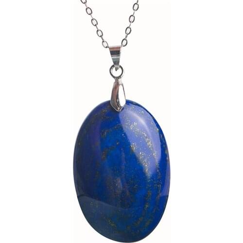 Free Shipping Trendy Natural Quartz Pendant Lapis Lazuli Gem Deep Blue Oval Drop Shaped DIY Crafts Men Women Pendant Bead