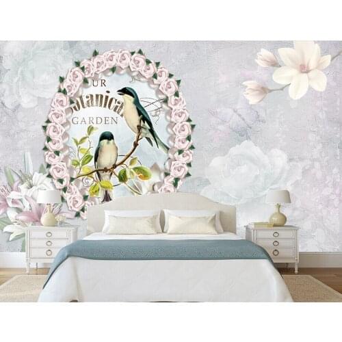 Custom large murals, Small fresh European bird and flower wallpaper, living room tv sofa wall bedroom wall papers home decor