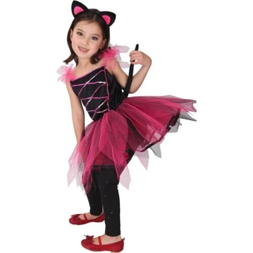 Girls Halloween Kid Children neko Cat Catwomen costume animal Cosplay Carnival Purim Masquerade Stage play party dress