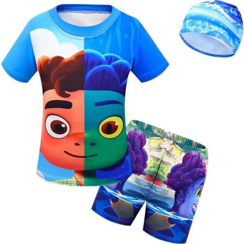 Kid Boy Girl Swimwear T Shirt Top+Short 2pcs Children Set Beach Swimsuit Bathsuit luca Swim Suit