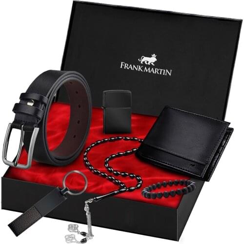 Men Business Cash ID Card Holder Rosary Leather belt Credit Card Wallet RFID Slim Wallet Wristband Lighter Key chain