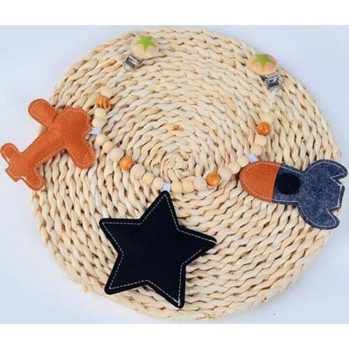 HX5D Baby Stroller Pendant Toy Pram Clip Pacifier Chain Teething Beads Wooden Teether Mobile Rattle for Infants Nursing