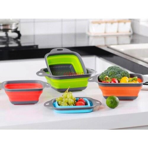 Kitchen Foldable Fruit Vegetable Washing Basket Strainer Portable Silicone Colander Collapsible Drainer With Handle Kitchen Tool