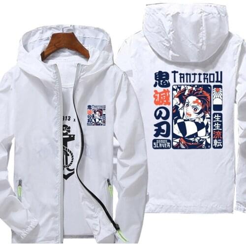 Summer Demon Slayer print jacket for men windbreaker hoodie reflective zipper thin jacket unisex casual Sun protection jacket