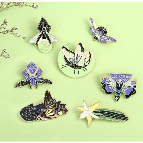 Fashion Noctilucent Moth Butterfly Enamel pins buttons magic insect brooch Brooches for Women Lapel Backpack Bags Badge Gifts