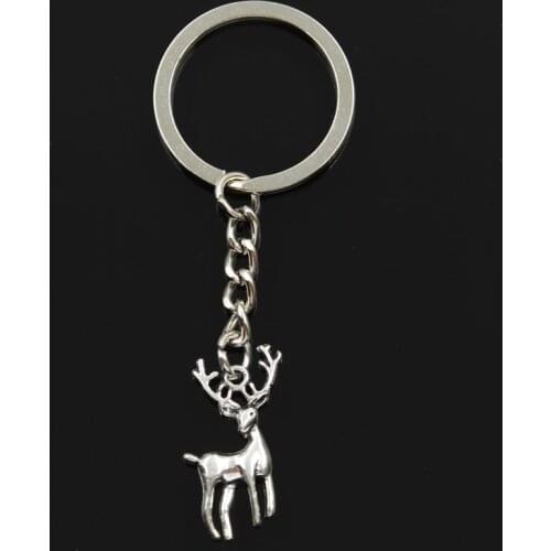 Fashion 30mm Key Ring Metal Key Chain Keychain Jewelry Antique Bronze Silver Color Vintage Christmas Deer Sika 27x18mm Pendant
