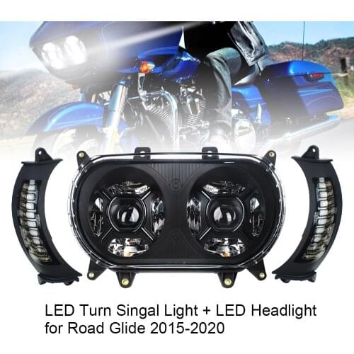 Motorcycle Amber LED Side Turn Signal Dual LED Headlight Projector Headlamp for 2015-2020 Road Glide LED Double Headlight